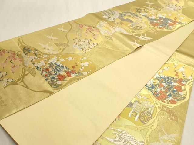 平和屋本店▼西陣 藤林織物謹製 六通柄袋帯 琳派趣景文 本金箔 証紙付き 正絹 逸品 DABL7883sf