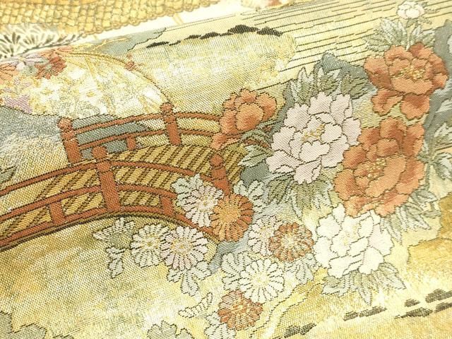 平和屋本店▼六通柄袋帯 竜安年石庭 本金箔 正絹 逸品 DABL7908sf
