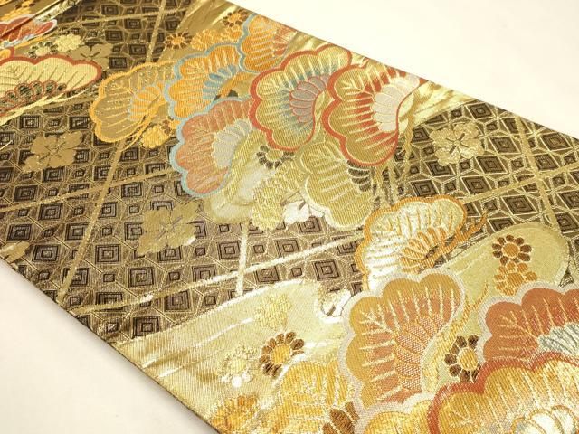 平和屋本店▼佐賀錦 両面 全通柄袋帯 松文 経本金箔 正絹 逸品 DABL7898sf
