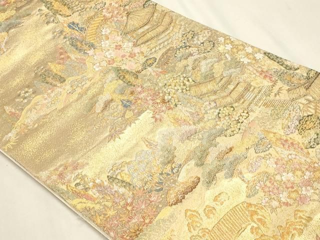 平和屋本店▼六通柄袋帯 古都の四季 本金箔 正絹 逸品 DABL7900sf