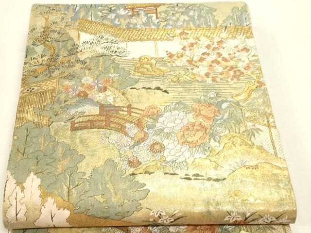 平和屋本店▼六通柄袋帯 竜安年石庭 本金箔 正絹 逸品 DABL7908sf