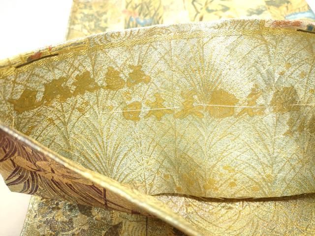 平和屋本店▼西陣あさぎ 両面 全通全景柄袋帯 近代花鳥画 日本美術名鑑 24金プラチナ二重箔 正絹 逸品 DABL7896sf