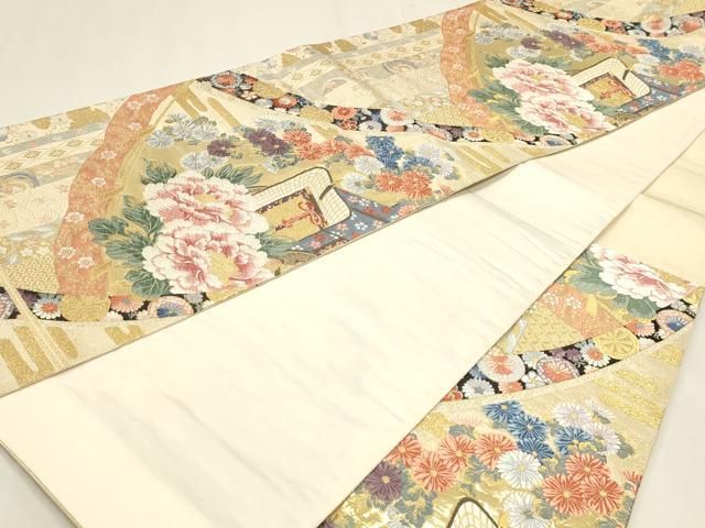 平和屋本店▼六通柄袋帯 唐織 王朝絵巻 本金箔 正絹 逸品 DABL7901sf