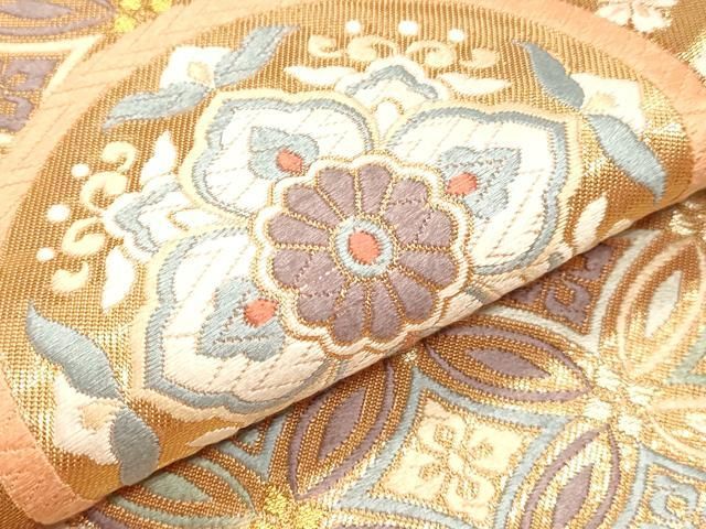 平和屋本店▼六通柄袋帯 唐織 能扇有職文様 純金箔使用 正絹 逸品 DABL7902sf