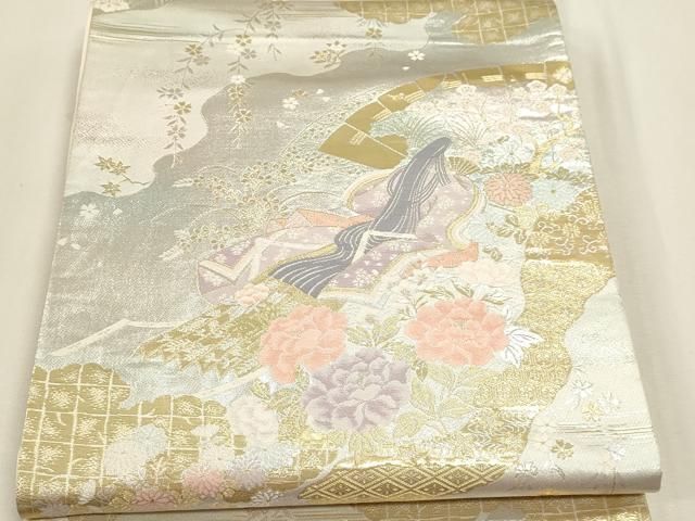 平和屋本店▼六通柄袋帯 人物風景文 純金二重箔 正絹 逸品 DABL7910sf