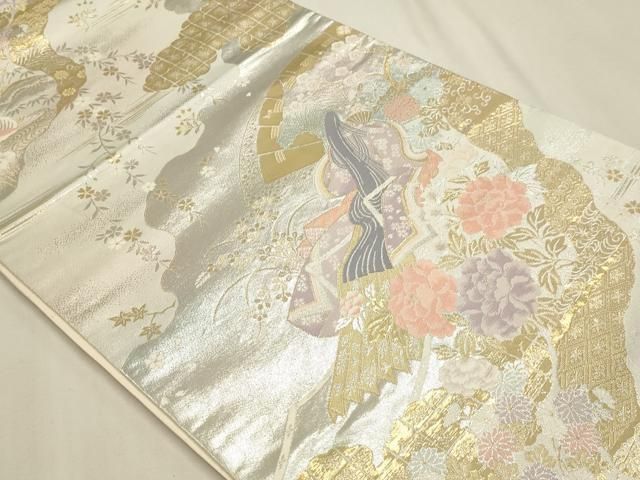 平和屋本店▼六通柄袋帯 人物風景文 純金二重箔 正絹 逸品 DABL7910sf