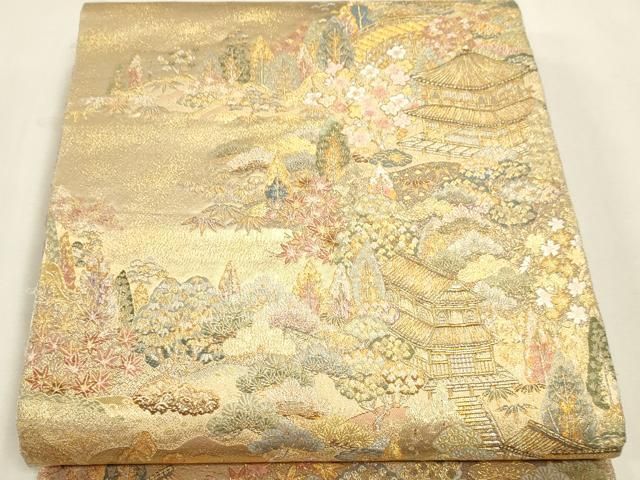 平和屋本店▼六通柄袋帯 古都の四季 本金箔 正絹 逸品 DABL7900sf