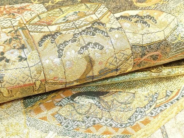 平和屋本店▼西陣あさぎ 丸帯 徳川美術館秘蔵 紫式部 源氏物語名鑑 プラチナ本金箔 一千八百口織 正絹 逸品 DABL7897sf