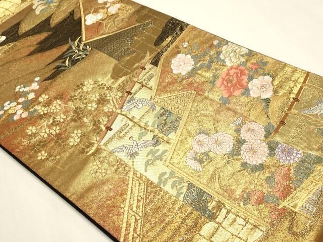 平和屋本店▼西陣 まいづる謹製 六通柄袋帯 浄瑠璃屏風絵巻 純金箔 正絹 逸品 DABL7909sf