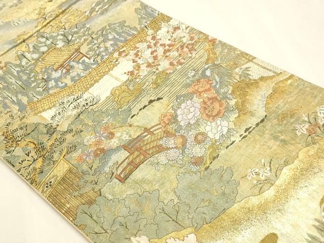 平和屋本店▼六通柄袋帯 竜安年石庭 本金箔 正絹 逸品 DABL7908sf