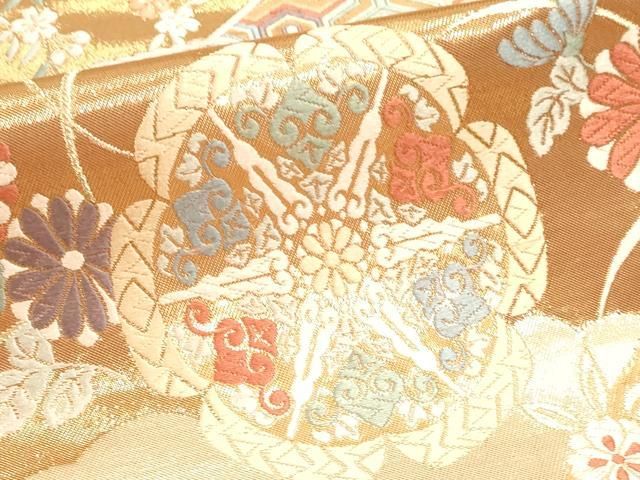平和屋本店▼六通柄袋帯 唐織 能扇有職文様 純金箔使用 正絹 逸品 DABL7902sf