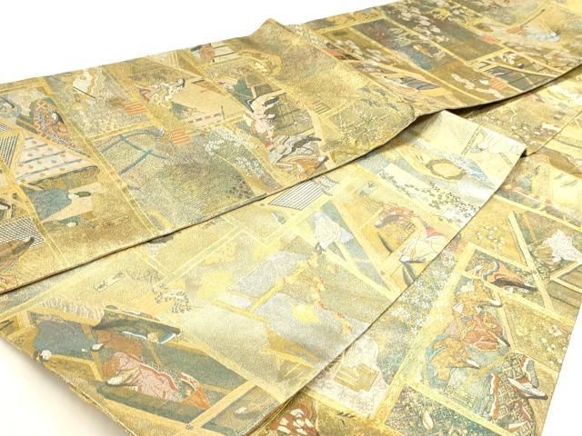 平和屋本店▼西陣あさぎ 丸帯 徳川美術館秘蔵 紫式部 源氏物語名鑑 プラチナ本金箔 一千八百口織 正絹 逸品 DABL7897sf