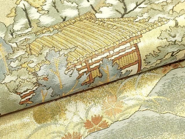 平和屋本店▼六通柄袋帯 竜安年石庭 本金箔 正絹 逸品 DABL7908sf