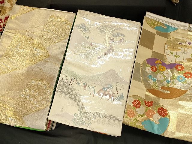 平和屋本店■袋帯 西陣 まとめて 100点 鳳凰 向かい鶴 人物 蝶 風景 更紗 七宝 宝相華 楽器 木曽街道六十九次 未使用品有 全て正絹 ppp0090