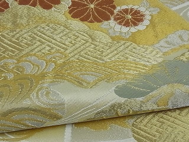 平和屋着物■六通柄袋帯 唐織 流水雲重ね地紙吉祥花文 金銀糸 逸品 ng2943