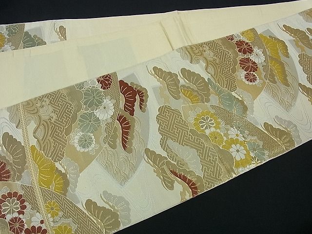平和屋着物■六通柄袋帯 唐織 流水雲重ね地紙吉祥花文 金銀糸 逸品 ng2943