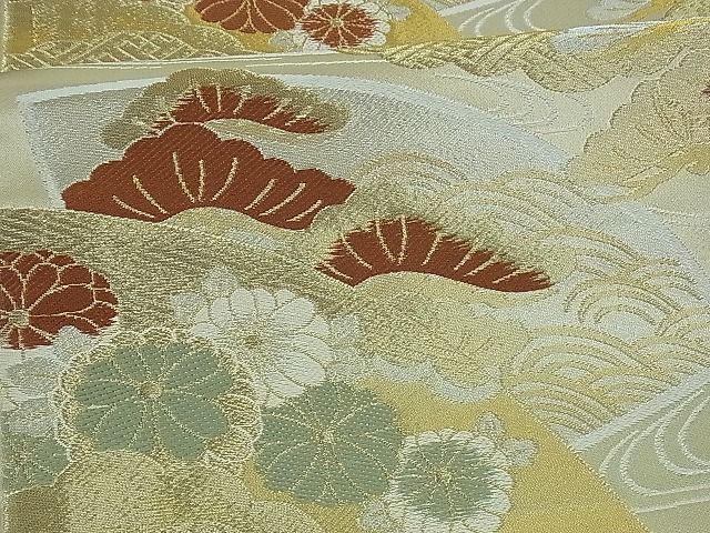 平和屋着物■六通柄袋帯 唐織 流水雲重ね地紙吉祥花文 金銀糸 逸品 ng2943
