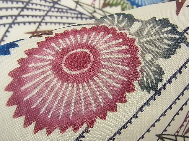 平和屋本店■最高級 夏物 城間栄順 本場琉球紅型 つけ帯 菊 芒 夏虫 麻 大丸扱い たとう紙付き 逸品 3kh1153 - 平和屋