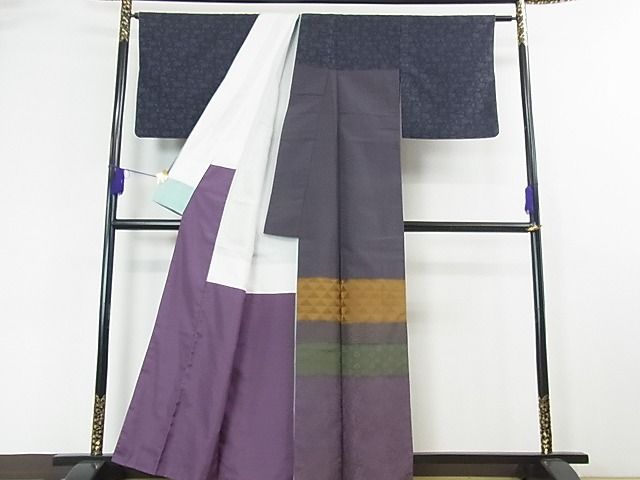 平和屋本店■極上 伝統工芸士 曽根武勇 訪問着 お召地 名物裂横段文 金糸 逸品 3kh1861 - 平和屋
