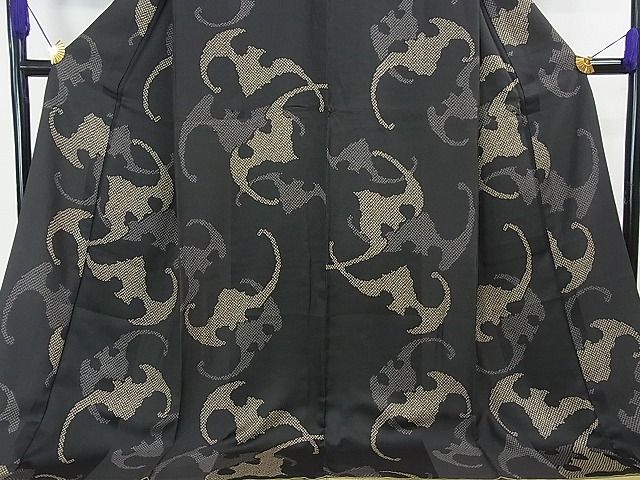 平和屋本店■極上 小紋 コウモリ 蝙蝠 蝋色地 逸品 3kh1868 - 平和屋
