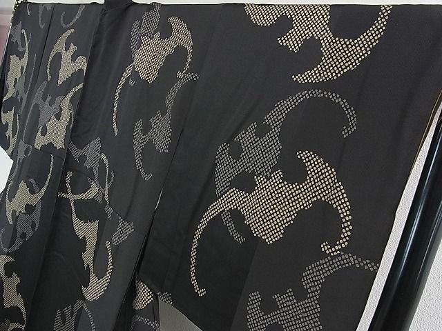 平和屋本店■極上 小紋 コウモリ 蝙蝠 蝋色地 逸品 3kh1868 - 平和屋