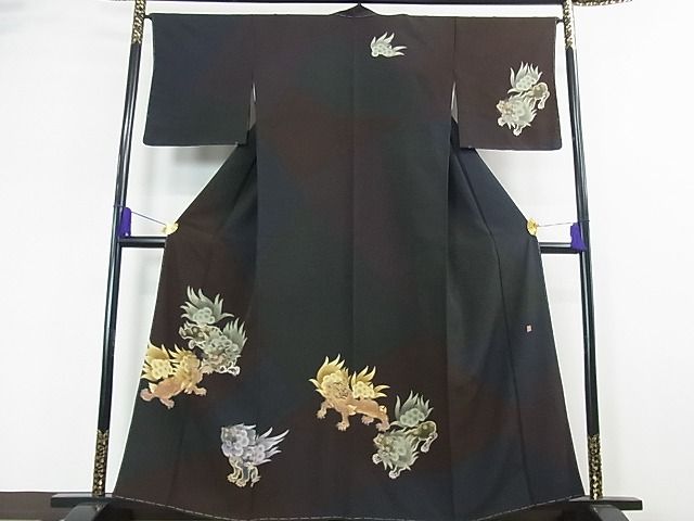 平和屋本店■極上 ハーブ草木染工房 夢染里 訪問着 唐獅子 暈し染め やまと金ラベル 逸品 未使用 3kh1898 - 平和屋