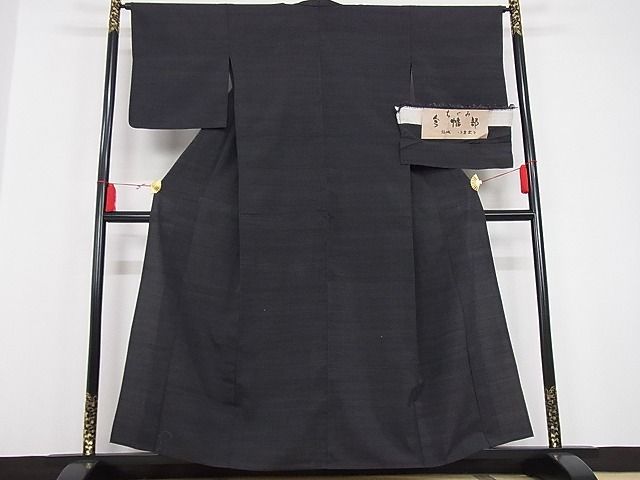 平和屋本店▽極上 結城ちぢみ 単衣 小倉太々 青山みとも 今幡部 色無地 蝋色 着丈156cm 裄丈64.5cm 正絹 逸品 3kk2255