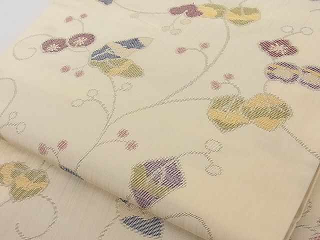 平和屋本店■極上 洛風林 工芸帯地 九寸名古屋帯 花唐草文 正絹 逸品 3kk3628 - 平和屋