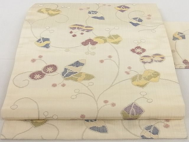 平和屋本店■極上 洛風林 工芸帯地 九寸名古屋帯 花唐草文 正絹 逸品 3kk3628 - 平和屋