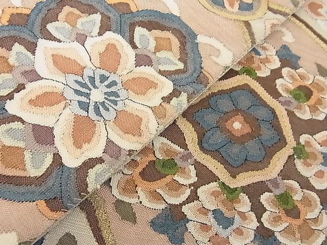 平和屋本店■極上 明綴れ 全通柄袋帯 花菱 金糸 正絹 逸品 3kk4636 - 平和屋