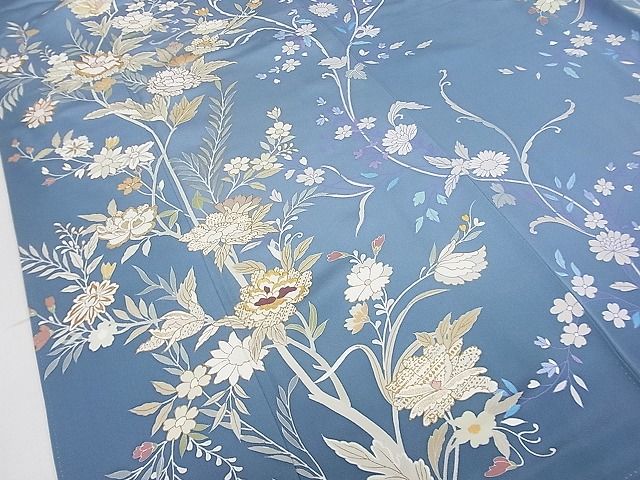 平和屋本店■極上 創業460年・千總 訪問着 刺繍 草花文 暈し染め 金彩 藍鼠色地 松坂屋扱い 逸品 未使用3s20243