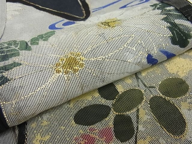 平和屋本店■極上 訪問着 無双 紗袷 紗×紗 秋草立波文 黒地 金彩 逸品3s20306