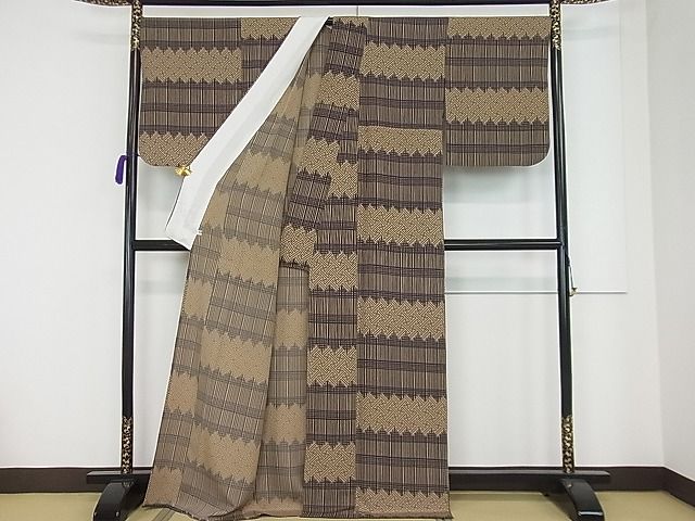平和屋本店■極上 池田重子コレクション 小紋 単衣 紗綾形文様 パールトーン加工 逸品3s20388