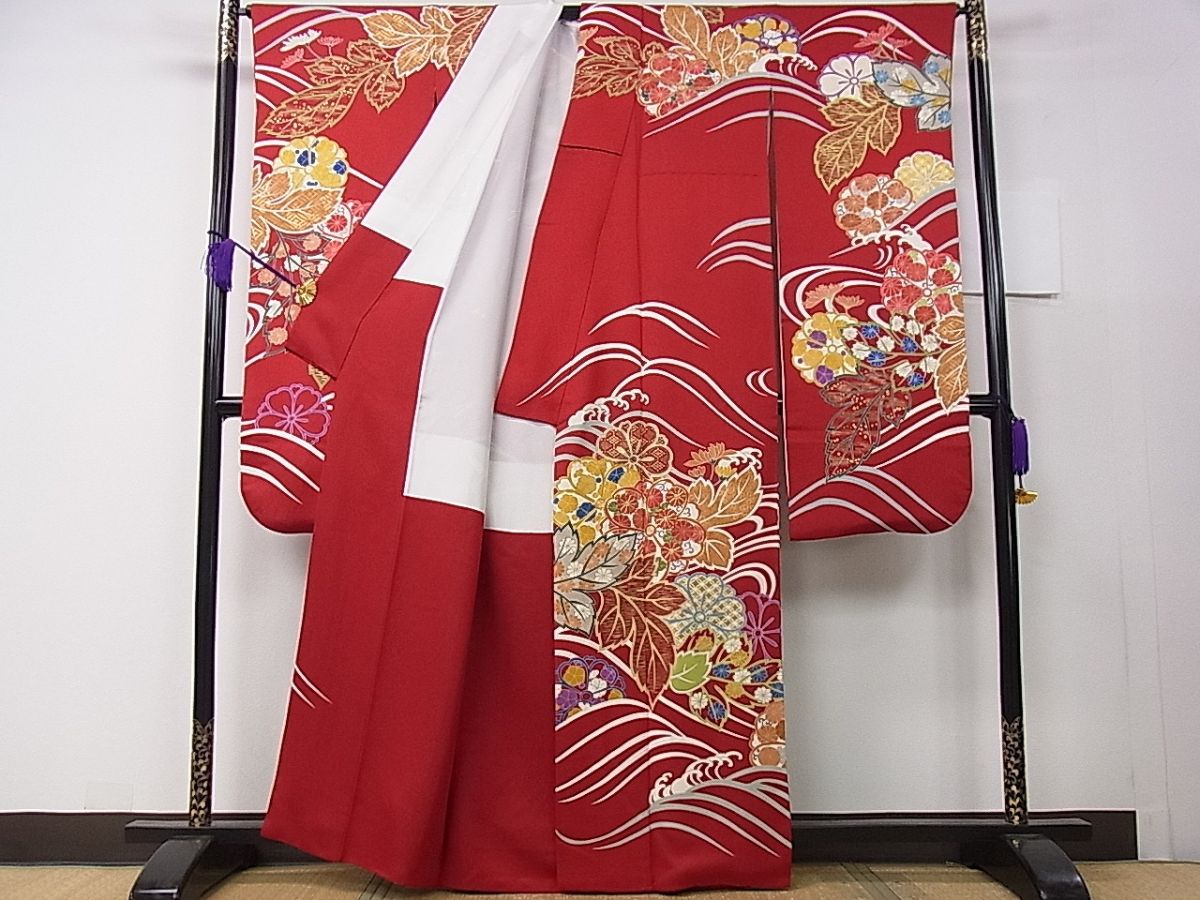 平和屋本店●極上 創業460年・千總 振袖 駒刺繍 立波草花文 銀通し地 逸品 3s30029