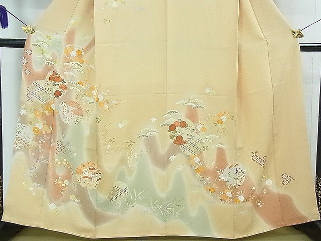 平和屋本店■極上 創業460年・千總 訪問着 駒刺繍 吉祥花文 暈し染め 金彩 小田急百貨店扱い 反端付き 逸品 3kh1778 - 平和屋