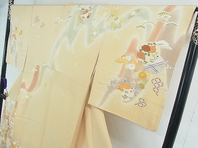 平和屋本店■極上 創業460年・千總 訪問着 駒刺繍 吉祥花文 暈し染め 金彩 小田急百貨店扱い 反端付き 逸品 3kh1778 - 平和屋