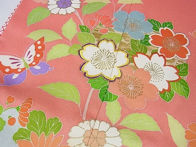 平和屋本店■極上 創業460年・千總 七五三 女の子 7歳 祝着 駒刺繍 舞蝶花丸文 金彩 真朱色地 しつけ糸付き 逸品 DZAA1169kh5 - 平和屋