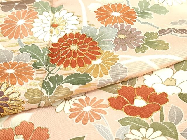 平和屋本店■極上 創業460年・千總 訪問着 駒刺繍 風景花文 暈し染め 金彩 纁色地 正絹 逸品 KAAA1755kk5 - 平和屋