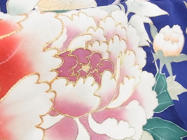 平和屋本店■極上 創業460年・千總 振袖 駒刺繍 筒花文 紺藍色地 金彩 逸品 DZAA1609kh5 - 平和屋
