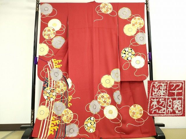 平和屋本店■極上 創業460年・千總 振袖 駒刺繍 鏡裏花文 金彩 逸品 DZAA1941kh4 - 平和屋