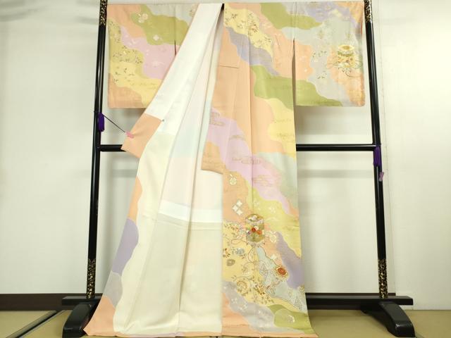 平和屋本店■極上 創業460年・千總 訪問着 駒刺繍 貝桶 貝合わせ花文 赤香色地 金彩 逸品 DZAA2536kh5 - 平和屋