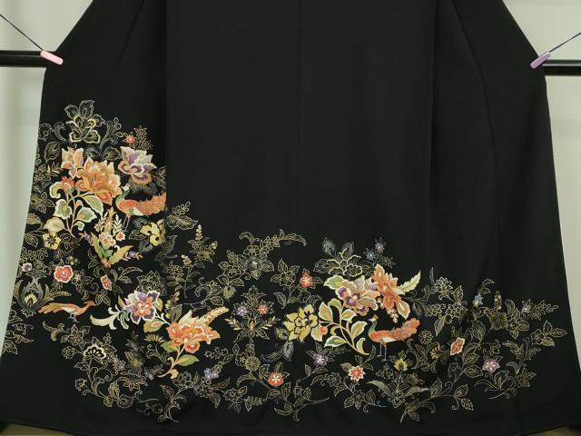 平和屋本店■極上 創業460年・千總 黒留袖 駒刺繍 更紗花鳥文 金彩 逸品 DZAA3101kh5 - 平和屋