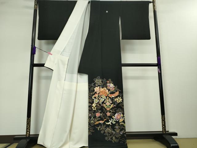 平和屋本店■極上 創業460年・千總 黒留袖 駒刺繍 更紗花鳥文 金彩 逸品 DZAA3101kh5 - 平和屋