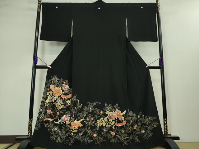 平和屋本店■極上 創業460年・千總 黒留袖 駒刺繍 更紗花鳥文 金彩 逸品 DZAA3101kh5 - 平和屋
