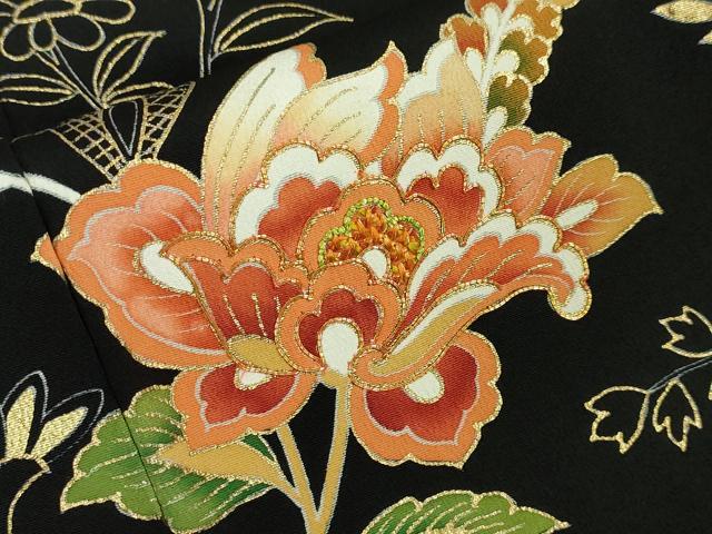 平和屋本店■極上 創業460年・千總 黒留袖 駒刺繍 更紗花鳥文 金彩 逸品 DZAA3101kh5 - 平和屋