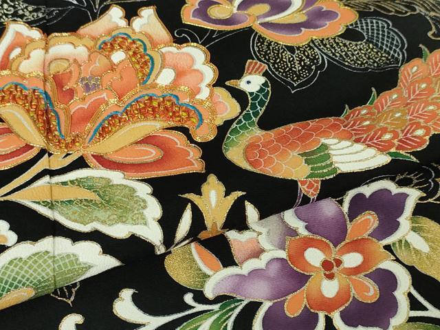 平和屋本店■極上 創業460年・千總 黒留袖 駒刺繍 更紗花鳥文 金彩 逸品 DZAA3101kh5 - 平和屋