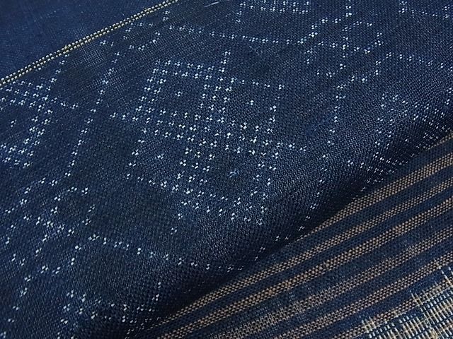 平和屋本店■希少 夏物 重要無形文化財 本場宮古上布 苧麻 九寸名古屋帯 藍 絣 吉祥文 逸品 4kh2050 - 平和屋