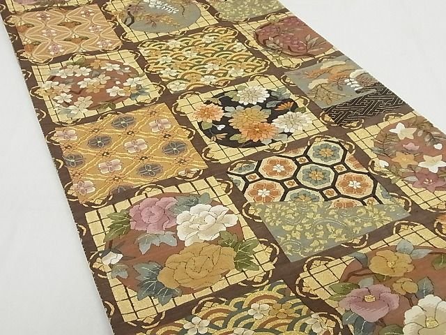 平和屋本店■極上 明綴れ 全通柄袋帯 草花天井文 金糸 正絹 逸品 4kk10056 - 平和屋