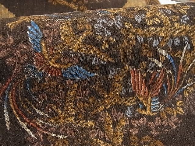 平和屋本店■極上 本場結城紬 重要無形文化財 九寸名古屋帯 花鳥文 小田急百貨店扱い たとう紙・証紙付き 正絹 逸品 4kk10145 - 平和屋