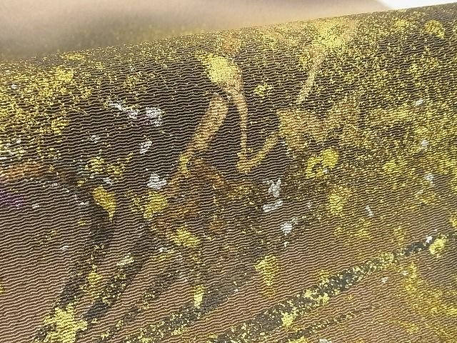 平和屋本店■極上 浦野理一 金彩友禅 九寸開き名古屋帯 枝花文 暈し 金銀彩 鬼しぼ縮緬 正絹 逸品 未使用 4kk10146 - 平和屋